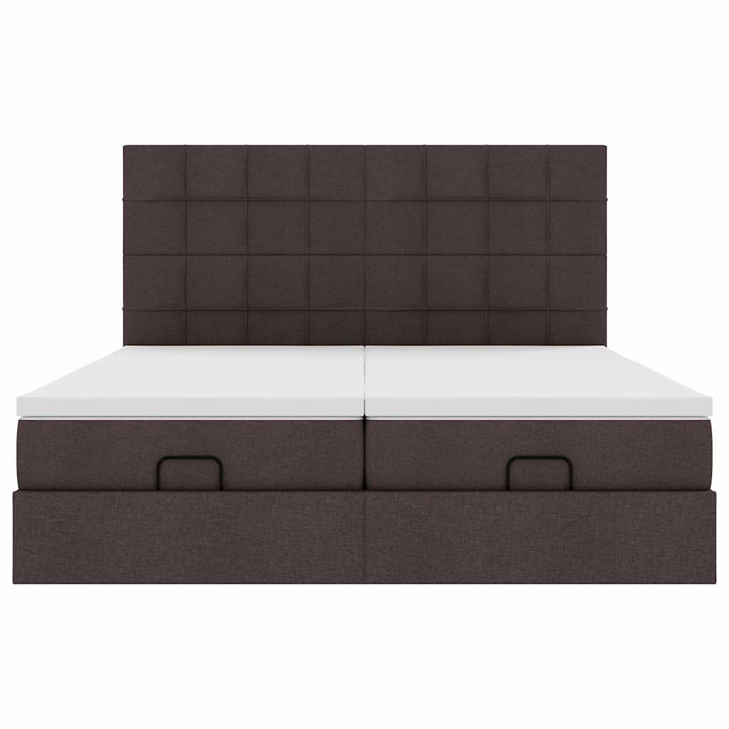 Ottoman bed with mattresses & LEDs dark brown 200x200 cm fabric