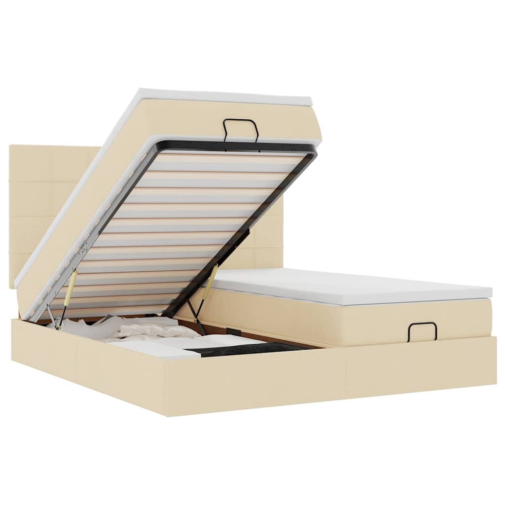 Ottoman-Bett mit Matratzen & LEDs Creme 200x200 cm Stoff