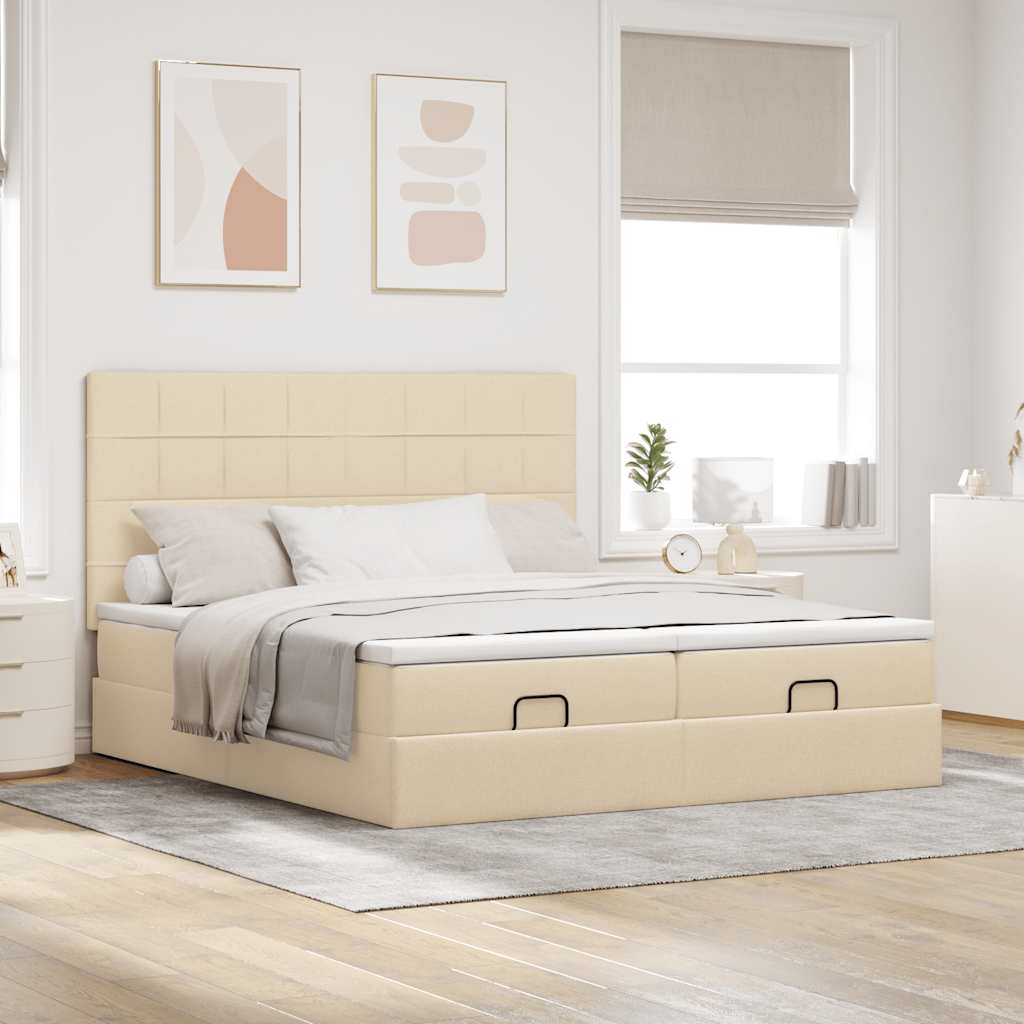 Ottoman-Bett mit Matratzen & LEDs Creme 200x200 cm Stoff