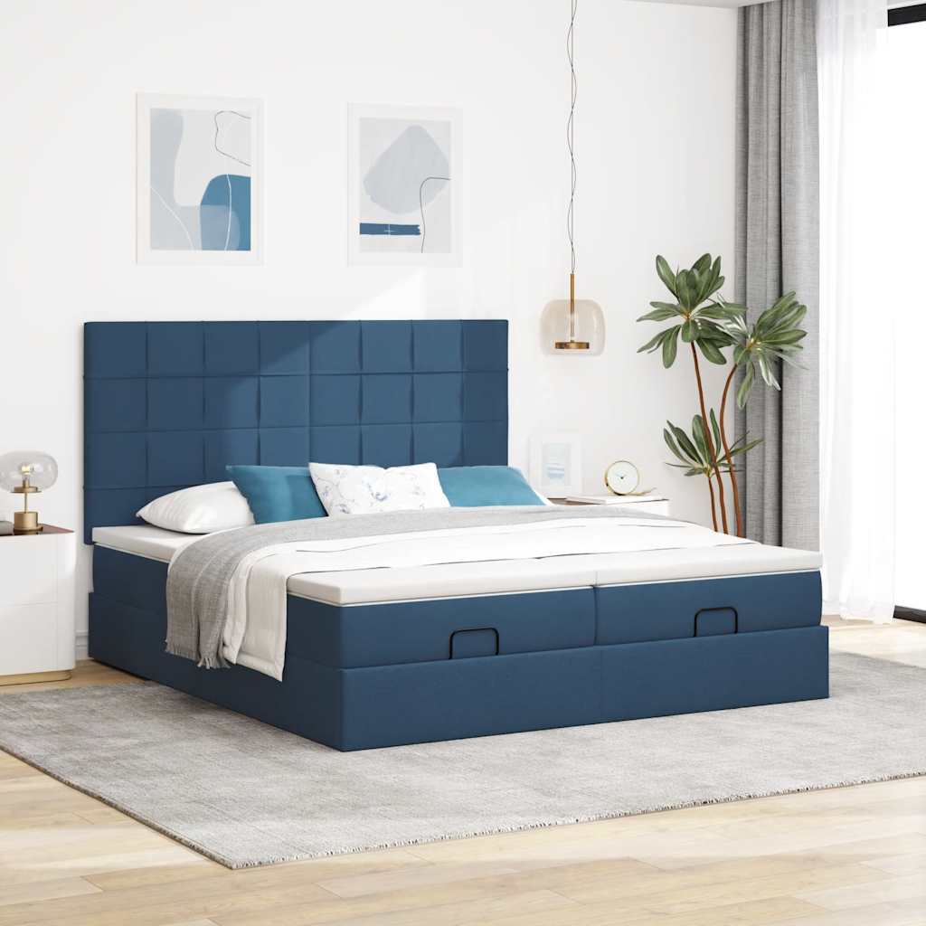 Ottoman-Bett mit Matratzen & LEDs Blau 200x200 cm Stoff