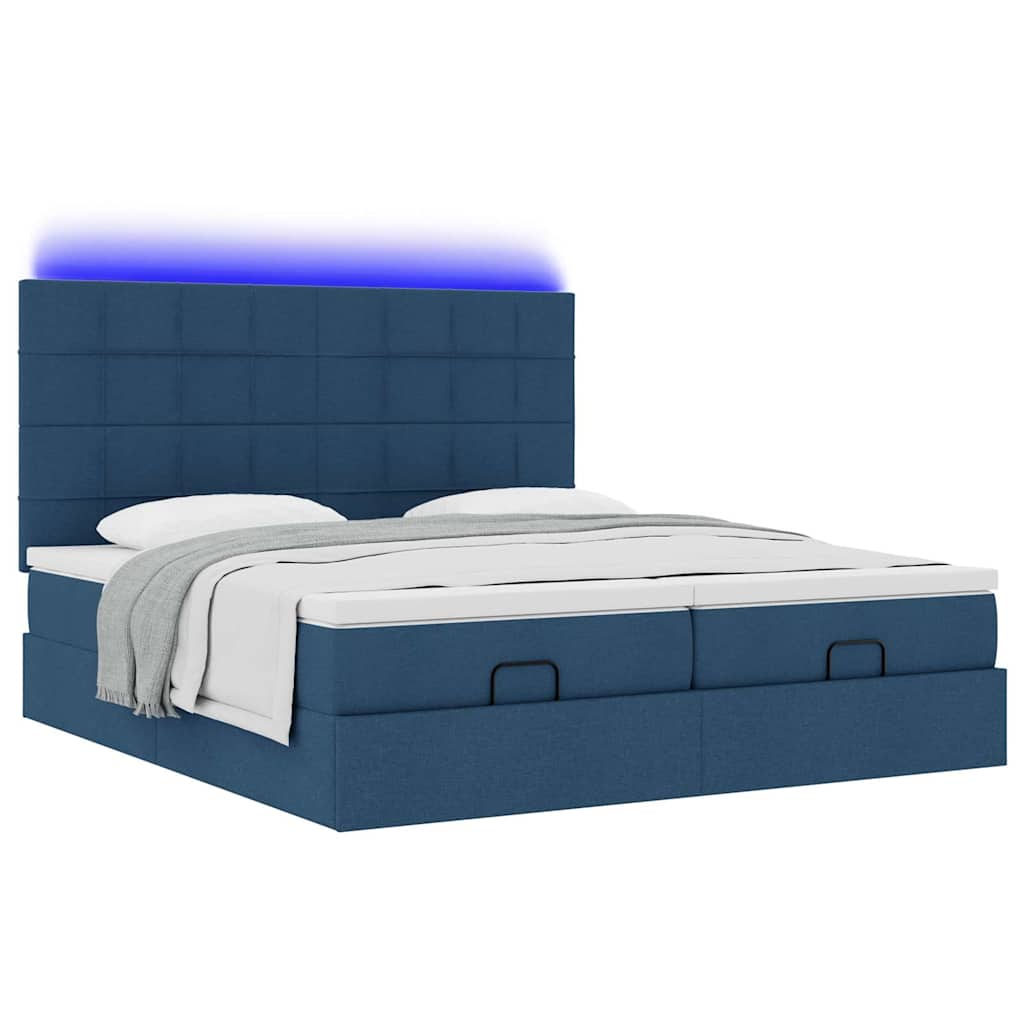 Ottoman-Bett mit Matratzen & LEDs Blau 200x200 cm Stoff
