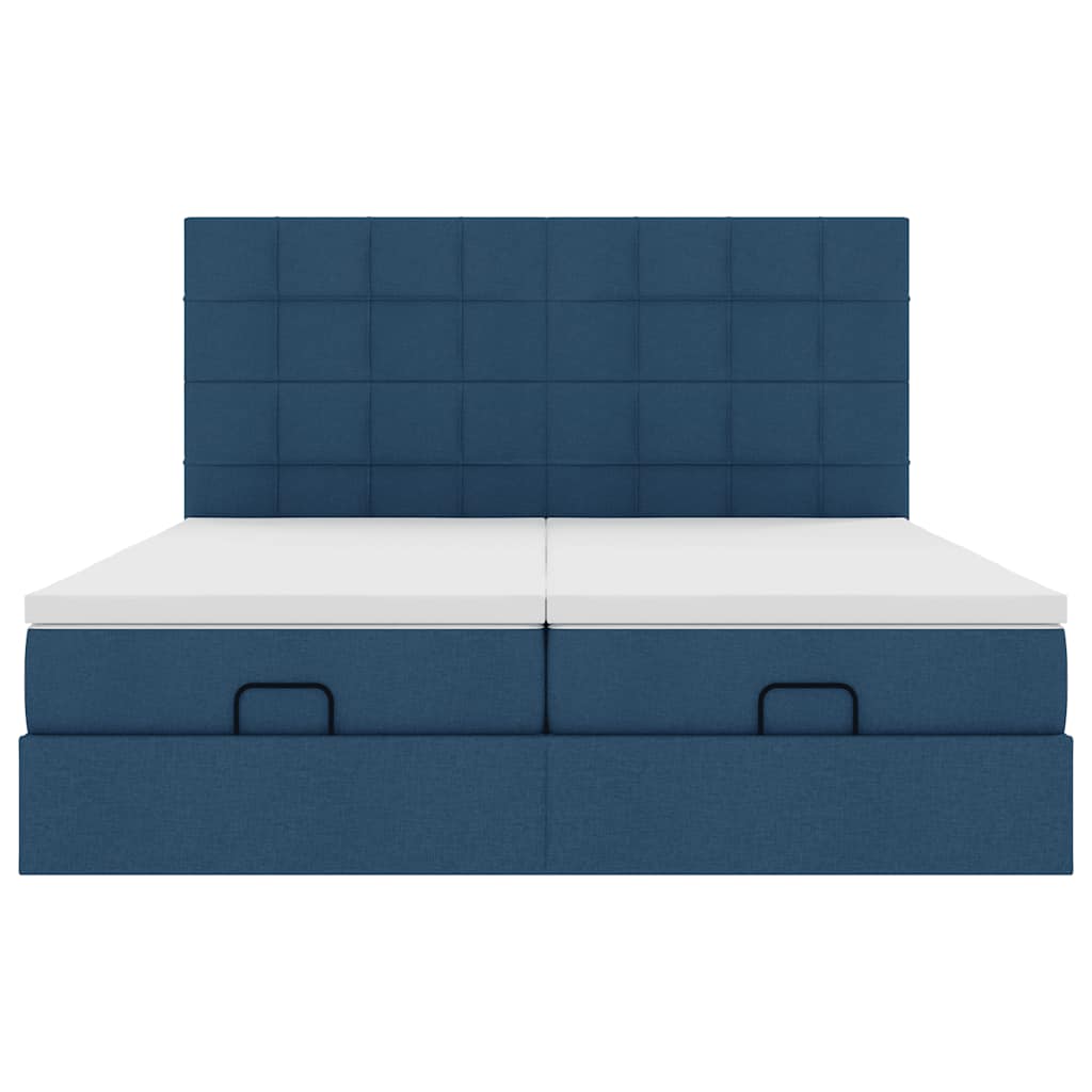 Ottoman-Bett mit Matratzen & LEDs Blau 200x200 cm Stoff