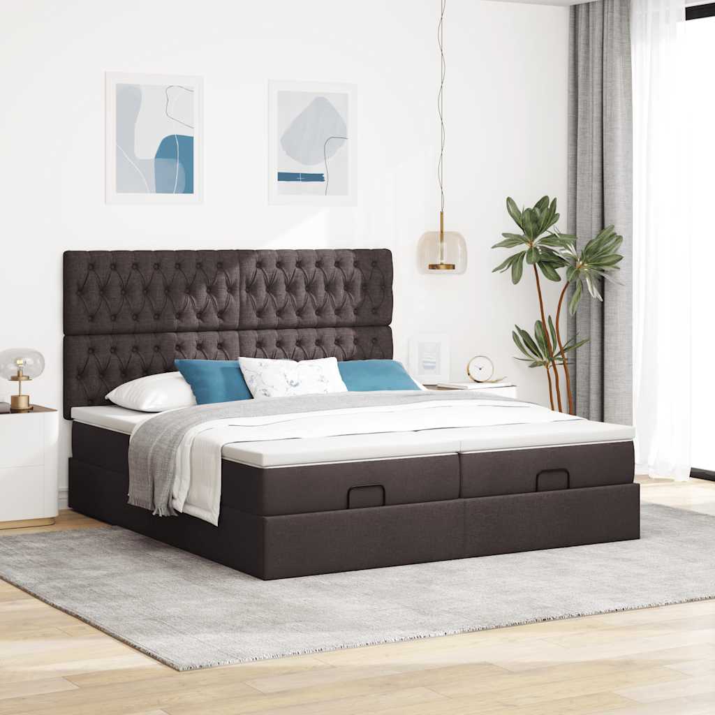 Ottoman-Bett mit Matratzen & LEDs Dunkelbraun 180x200 cm Stoff