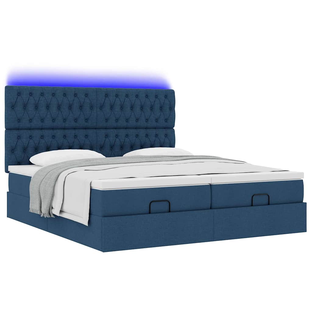 Ottoman-Bett mit Matratzen & LEDs Blau 200x200 cm Stoff
