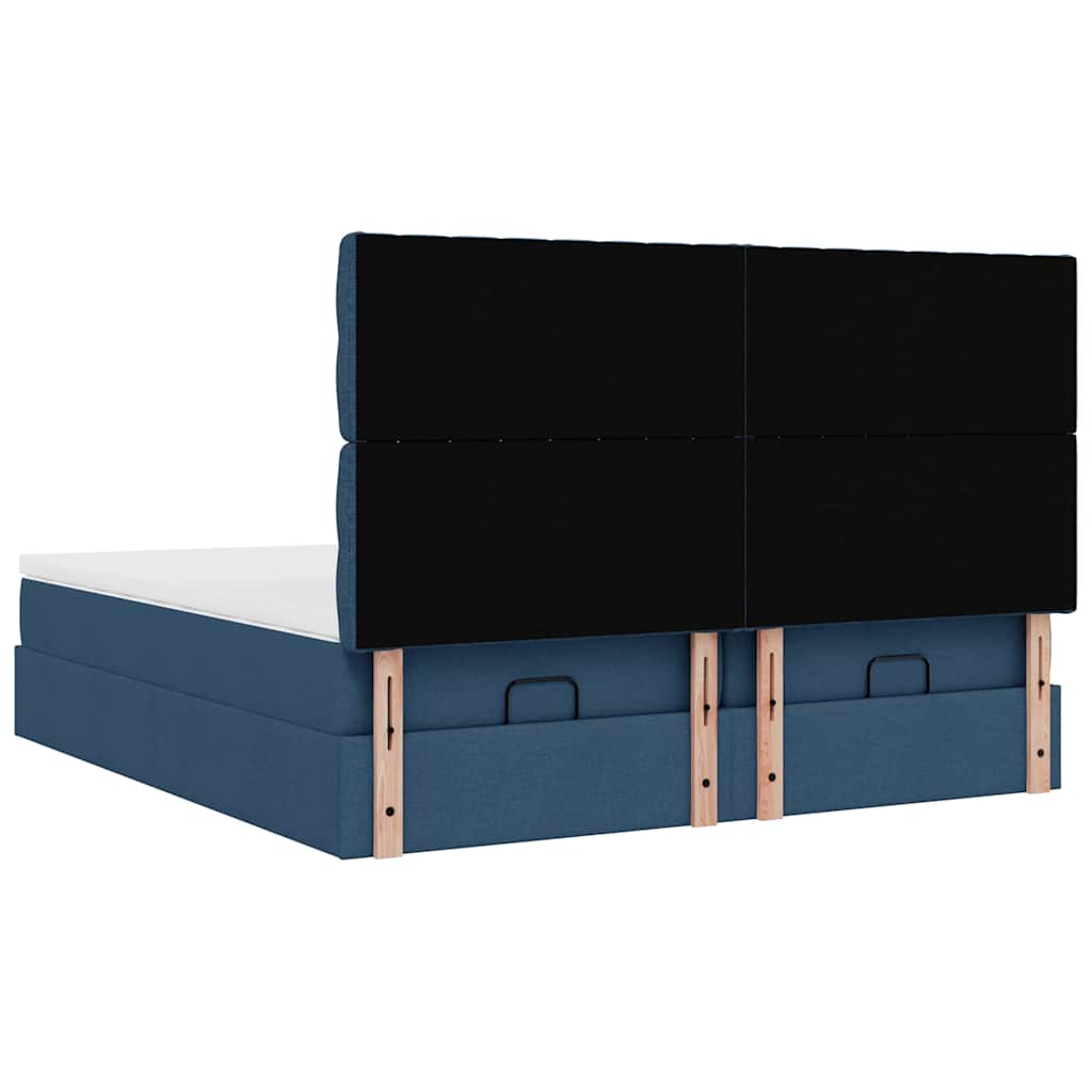 Ottoman-Bett mit Matratzen & LEDs Blau 200x200 cm Stoff