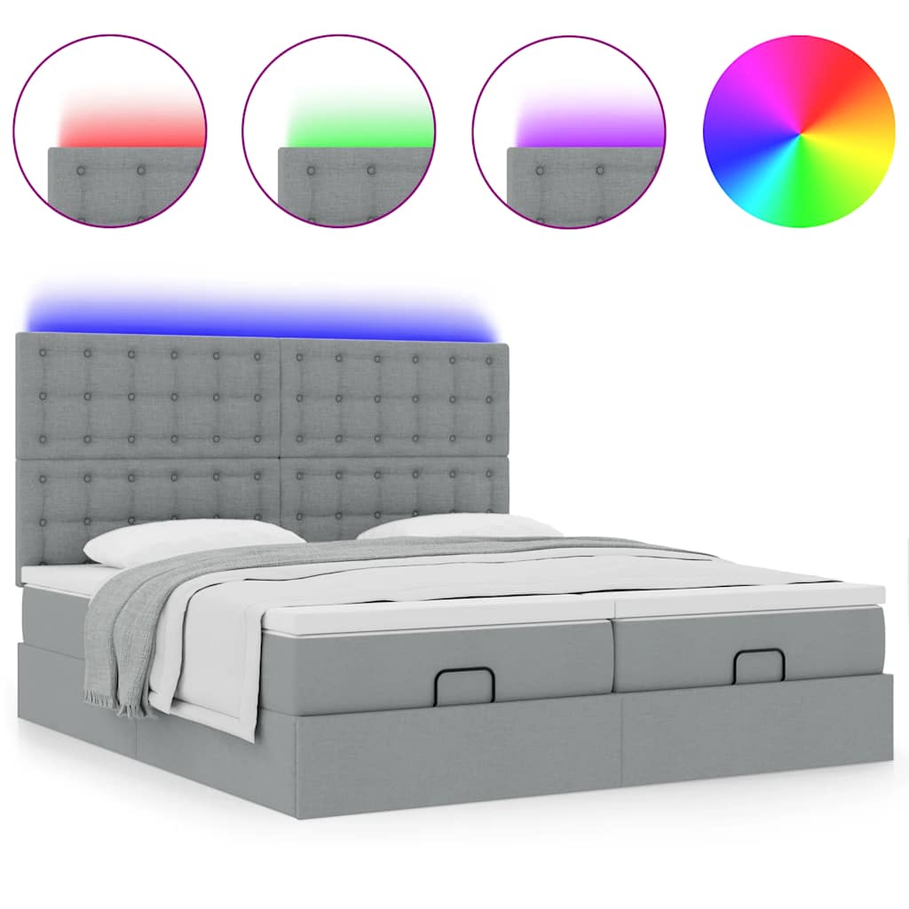 Ottoman-Bett mit Matratzen & LEDs Hellgrau 160x200 cm Stoff