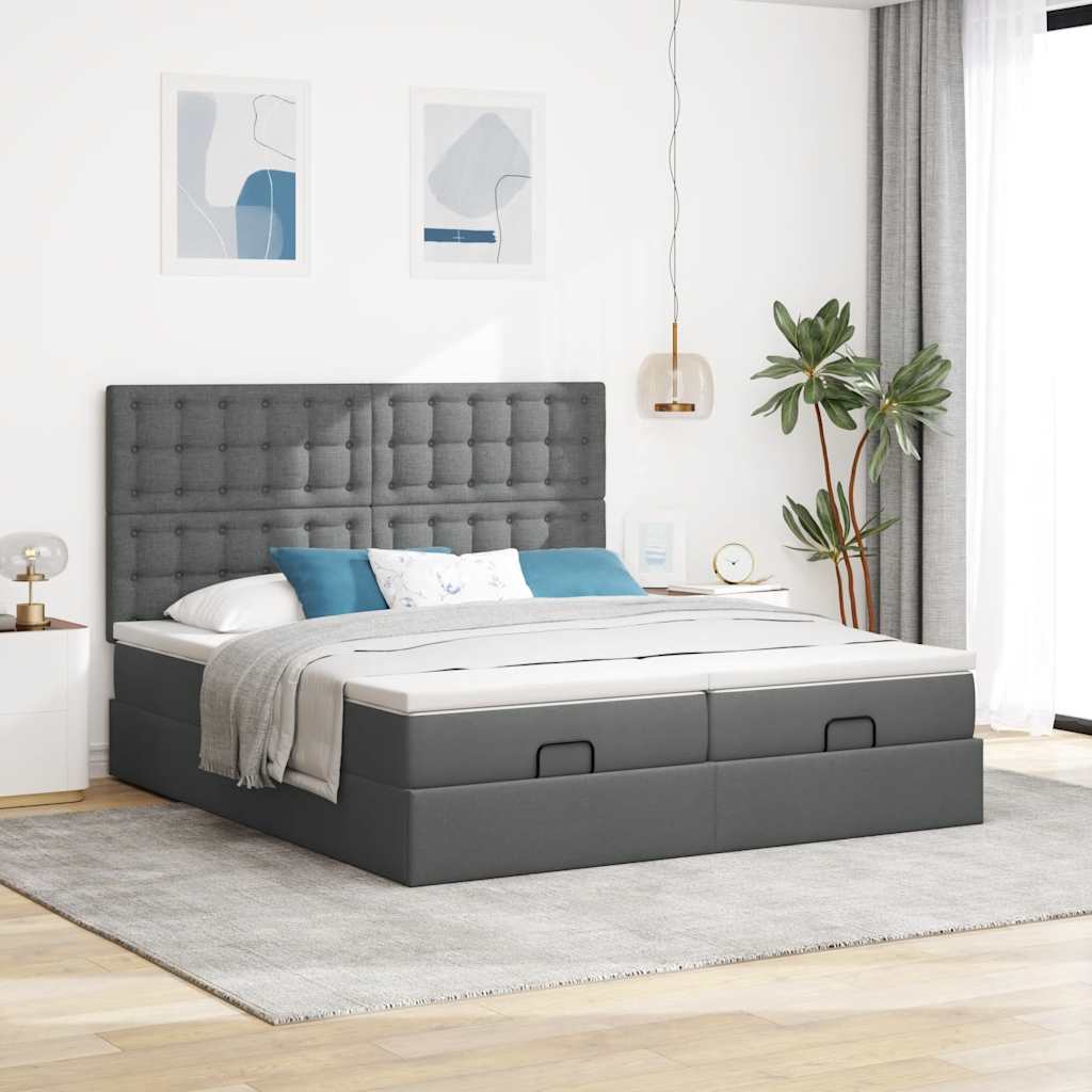 Ottoman-Bett mit Matratzen & LEDs Dunkelgrau 160x200 cm Stoff