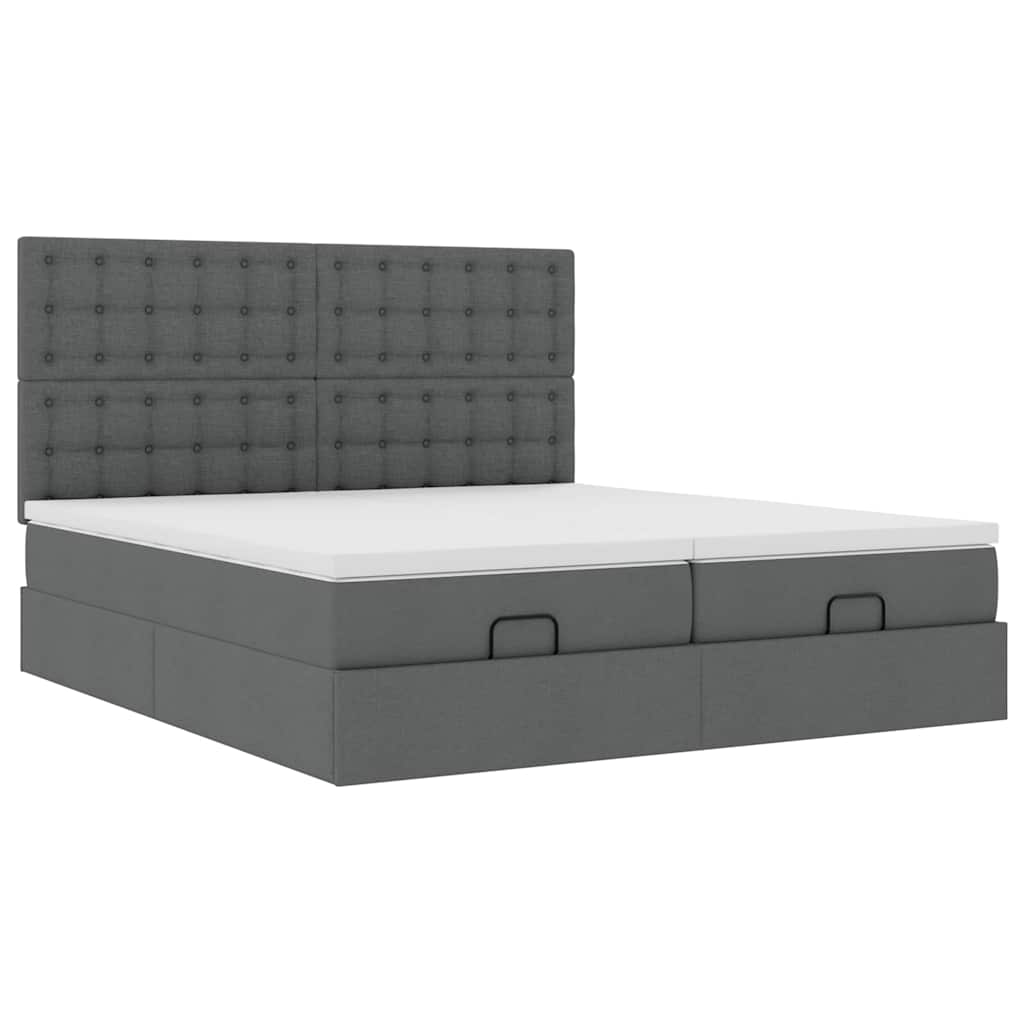 Ottoman-Bett mit Matratzen & LEDs Dunkelgrau 200x200 cm Stoff