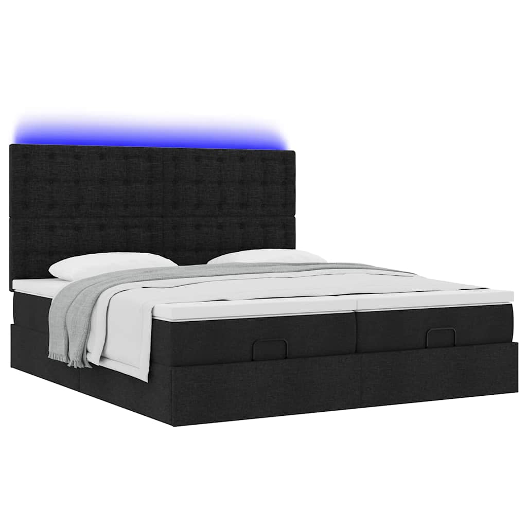 Ottoman-Bett mit Matratzen & LEDs Schwarz 200x200 cm Stoff