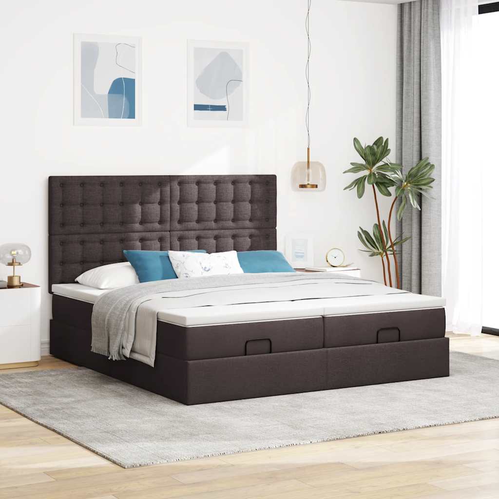 Ottoman-Bett mit Matratzen & LEDs Dunkelbraun 200x200 cm Stoff