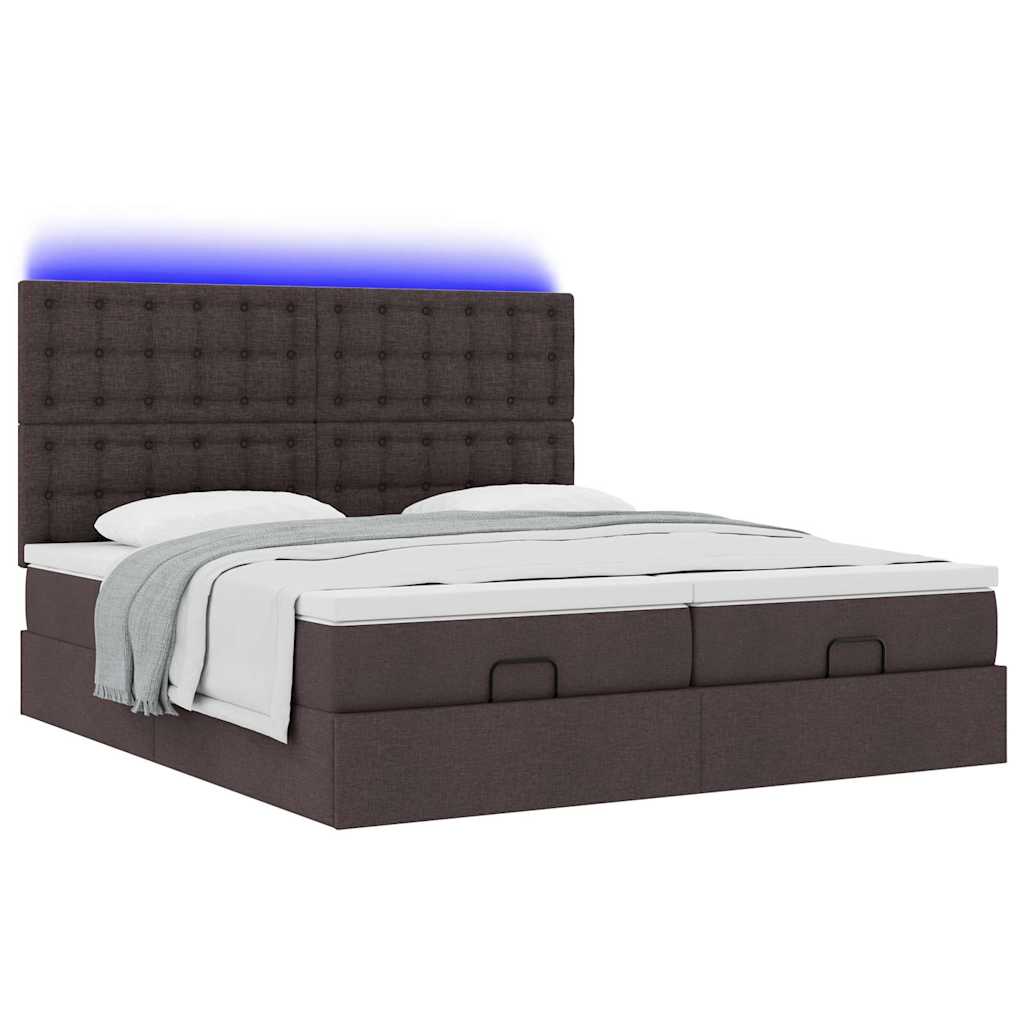Ottoman-Bett mit Matratzen & LEDs Dunkelbraun 200x200 cm Stoff