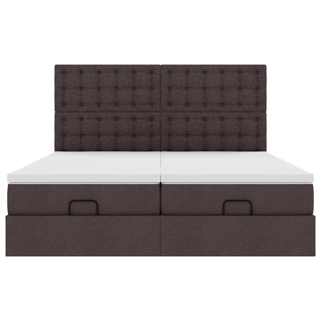 Ottoman-Bett mit Matratzen & LEDs Dunkelbraun 200x200 cm Stoff