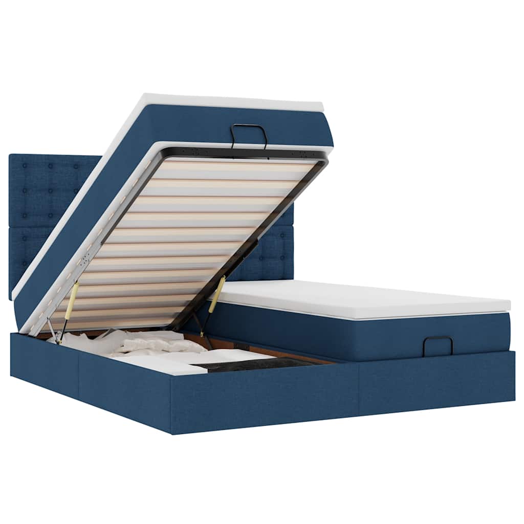 Ottoman-Bett mit Matratzen & LEDs Blau 200x200 cm Stoff