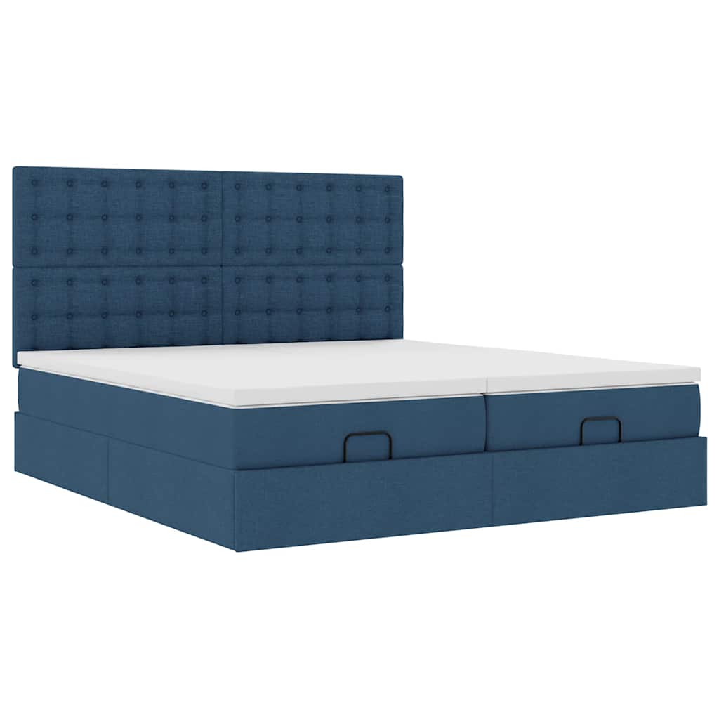 Ottoman-Bett mit Matratzen & LEDs Blau 200x200 cm Stoff