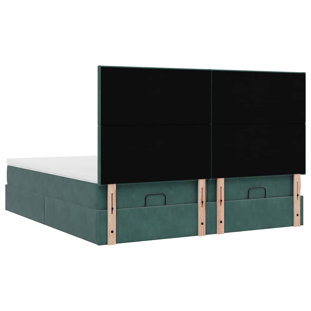 Ottoman-Bett mit Matratzen & LEDs Dunkelgrün 180x200 cm Samt
