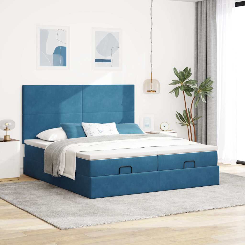 Ottoman-Bett mit Matratzen & LED Dunkelblau 200x200 cm Samt