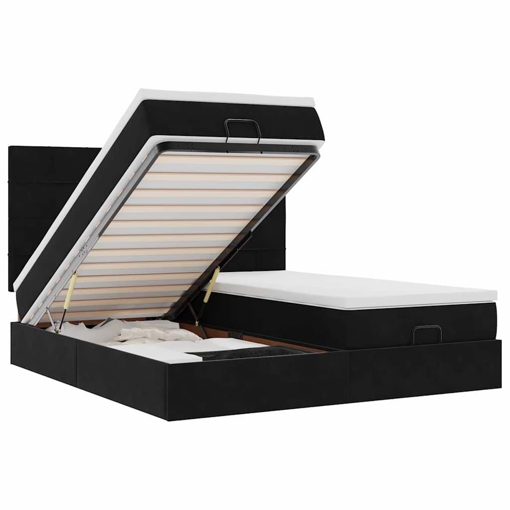 Ottoman-Bett mit Matratzen & LEDs Schwarz 200x200 cm Samt