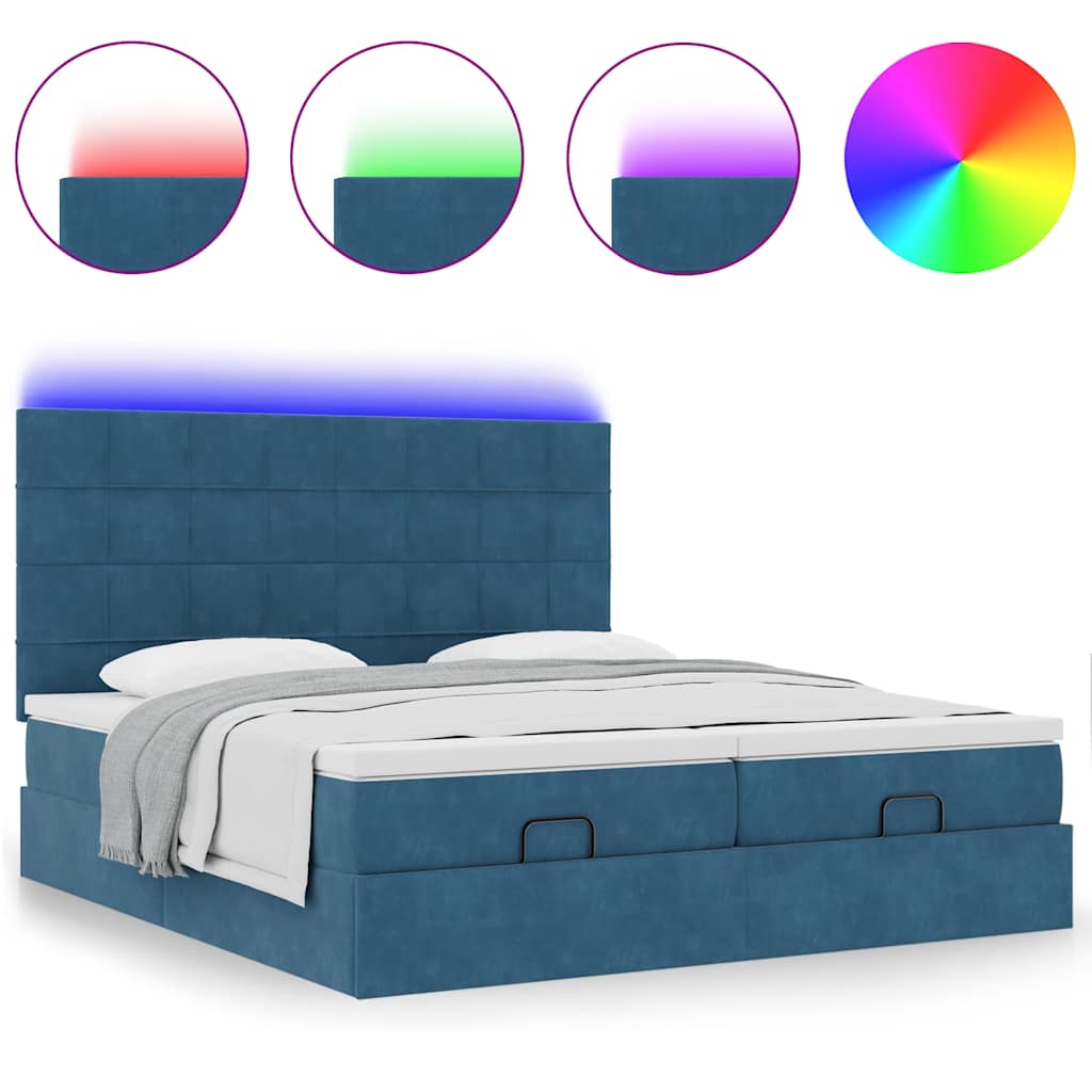 Ottoman-Bett mit Matratzen & LED Dunkelblau 200x200 cm Samt
