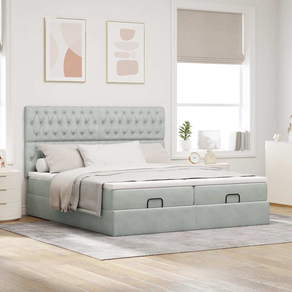 Ottoman-Bett mit Matratzen & LEDs Hellgrau 160x200 cm Samt