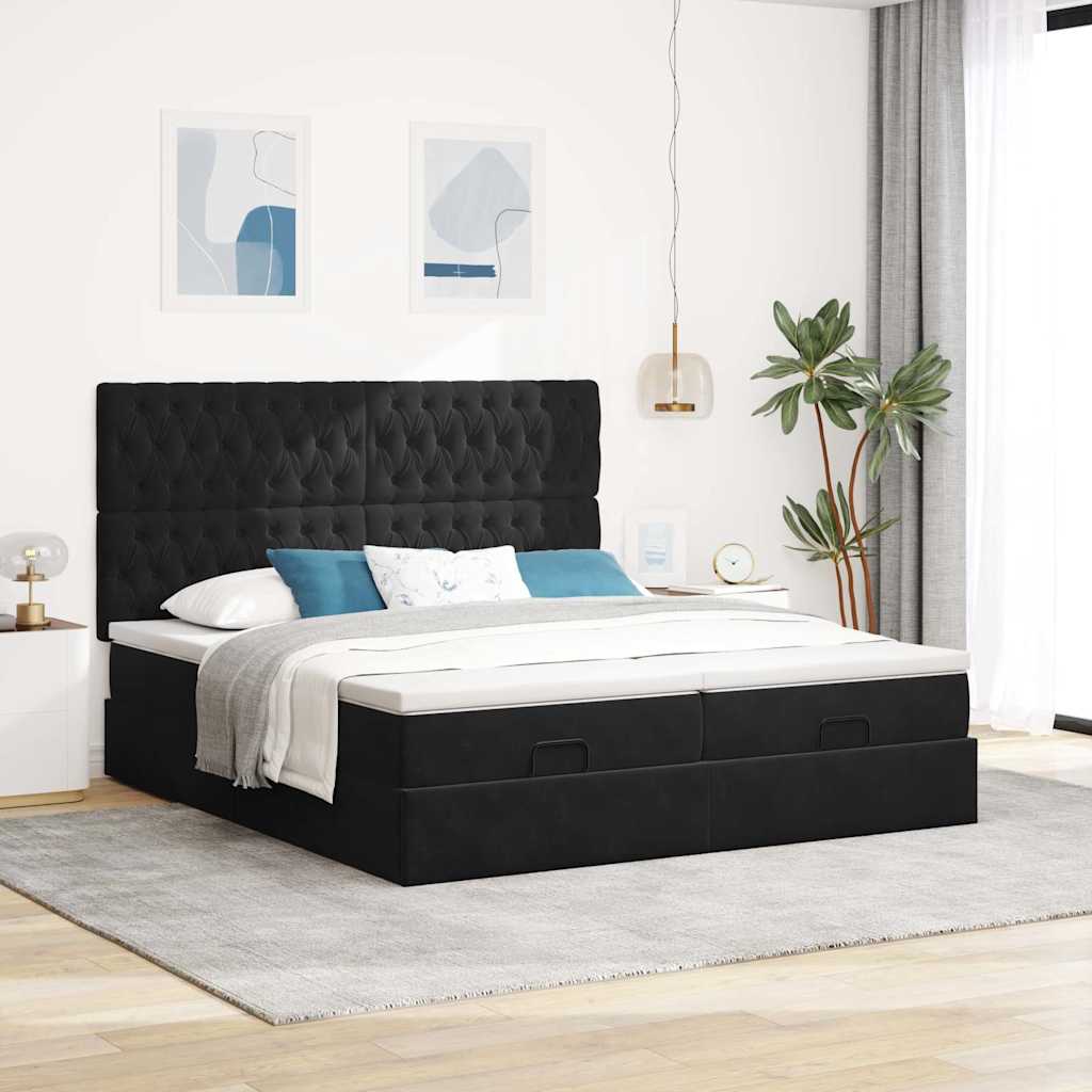 Ottoman-Bett mit Matratzen & LEDs Schwarz 160x200 cm Samt