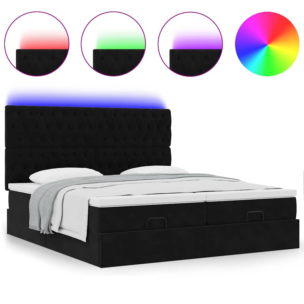 Ottoman-Bett mit Matratzen & LEDs Schwarz 160x200 cm Samt