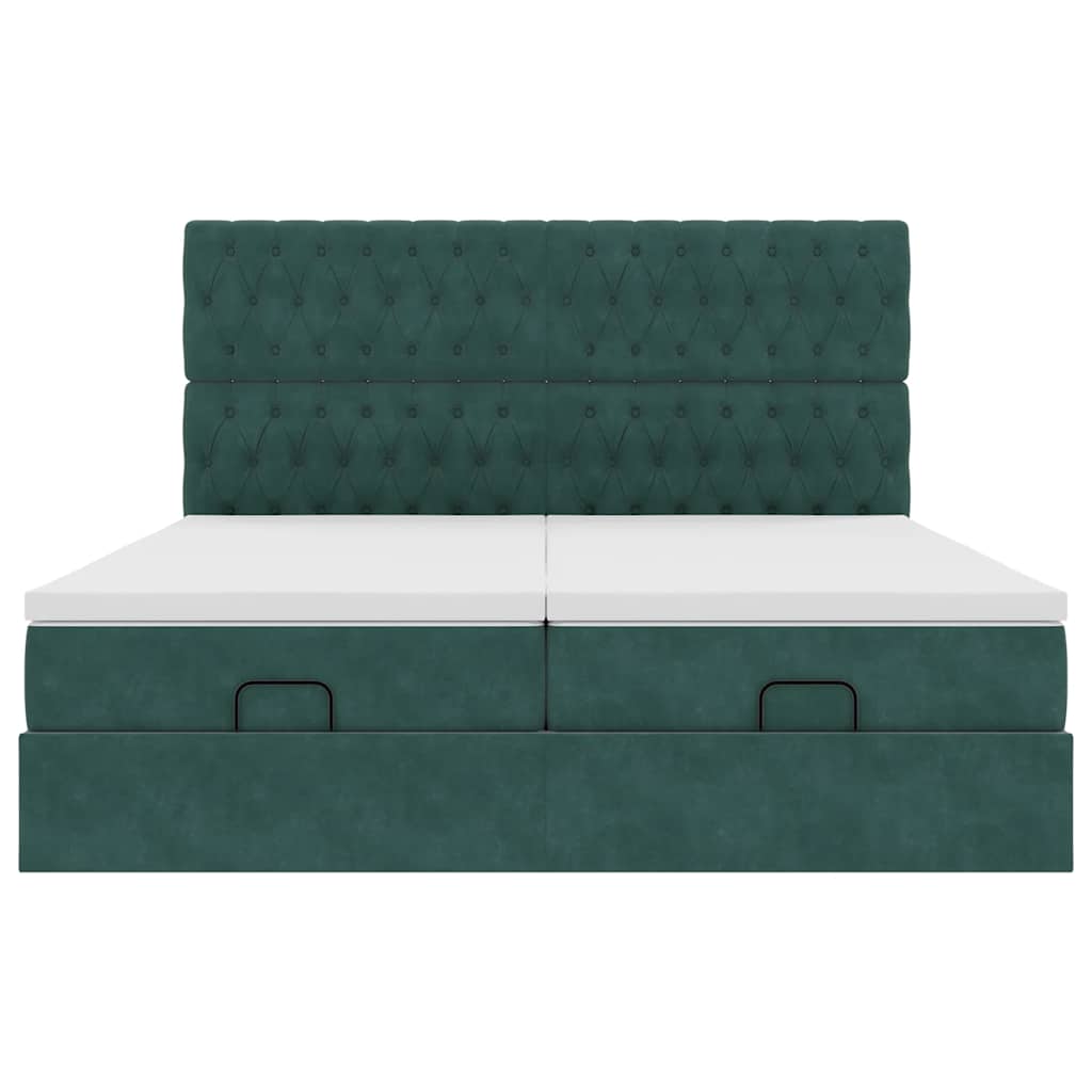Ottoman-Bett mit Matratzen & LEDs Dunkelgrün 180x200 cm Samt