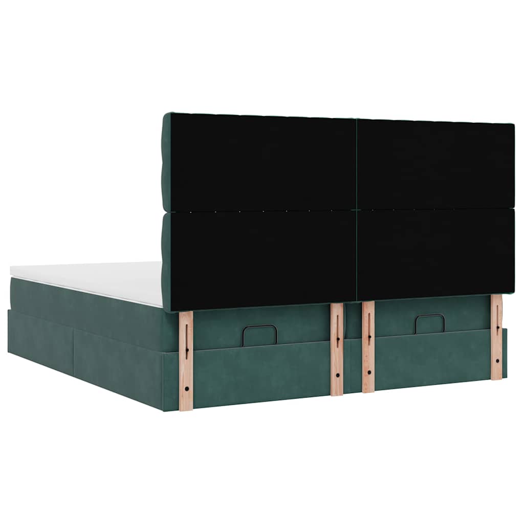 Ottoman-Bett mit Matratzen & LEDs Dunkelgrün 180x200 cm Samt