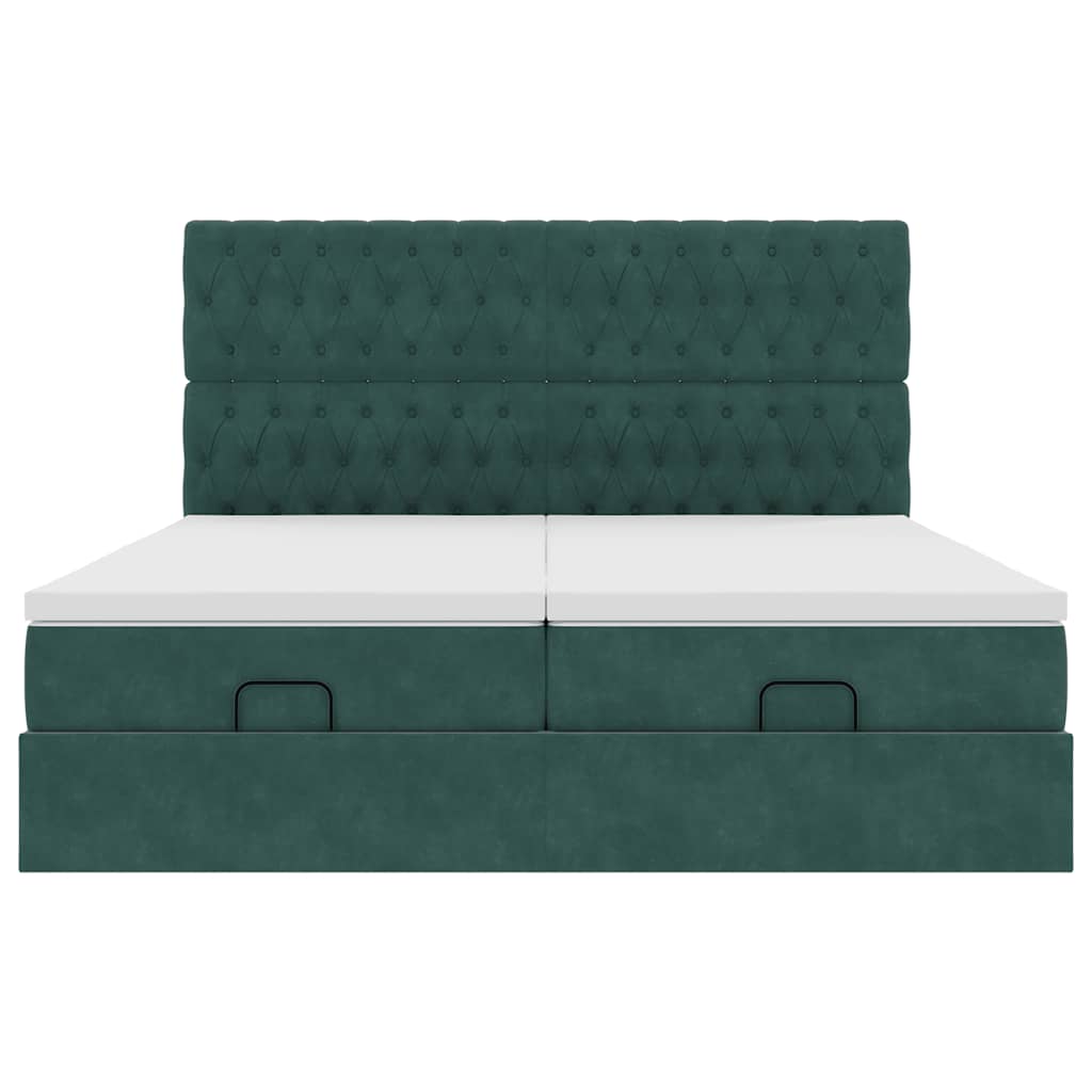 Ottoman-Bett mit Matratzen & LEDs Dunkelgrün 200x200 cm Samt