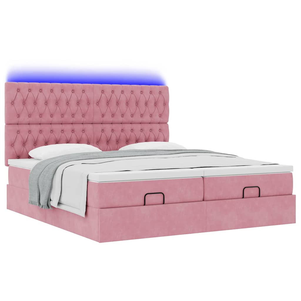 Ottoman-Bett mit Matratzen & LEDs Rosa 200x200 cm Samt