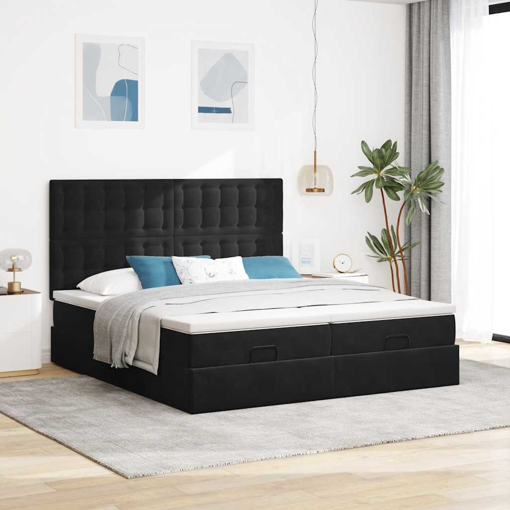 Ottoman-Bett mit Matratzen & LEDs Schwarz 160x200 cm Samt