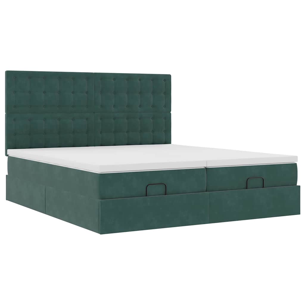 Ottoman-Bett mit Matratzen & LEDs Dunkelgrün 180x200 cm Samt