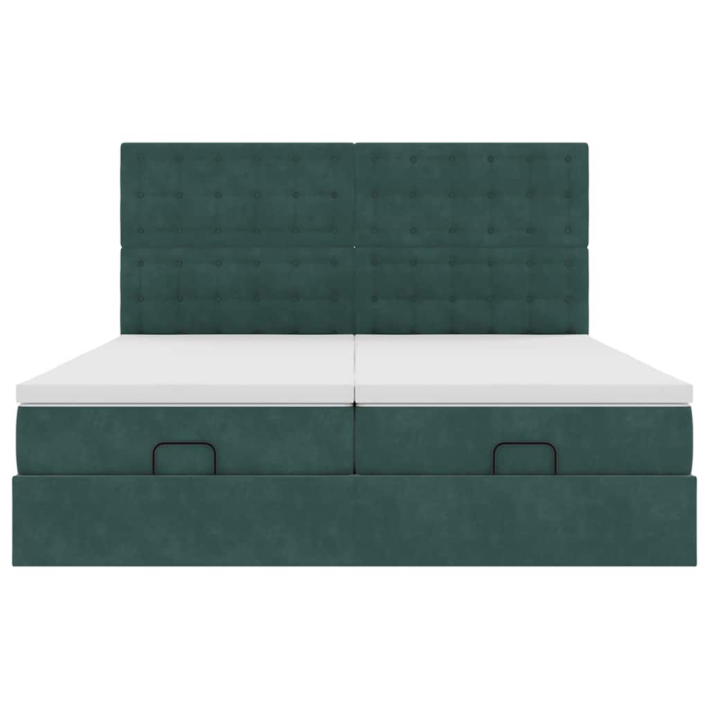 Ottoman-Bett mit Matratzen & LEDs Dunkelgrün 180x200 cm Samt