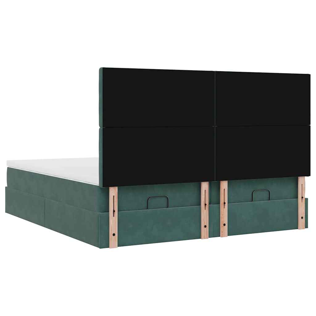 Ottoman-Bett mit Matratzen & LEDs Dunkelgrün 180x200 cm Samt