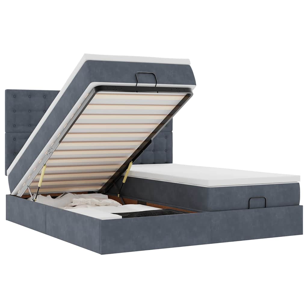 Lit ottoman avec matelas et LED gris foncé 200x200 cm velours