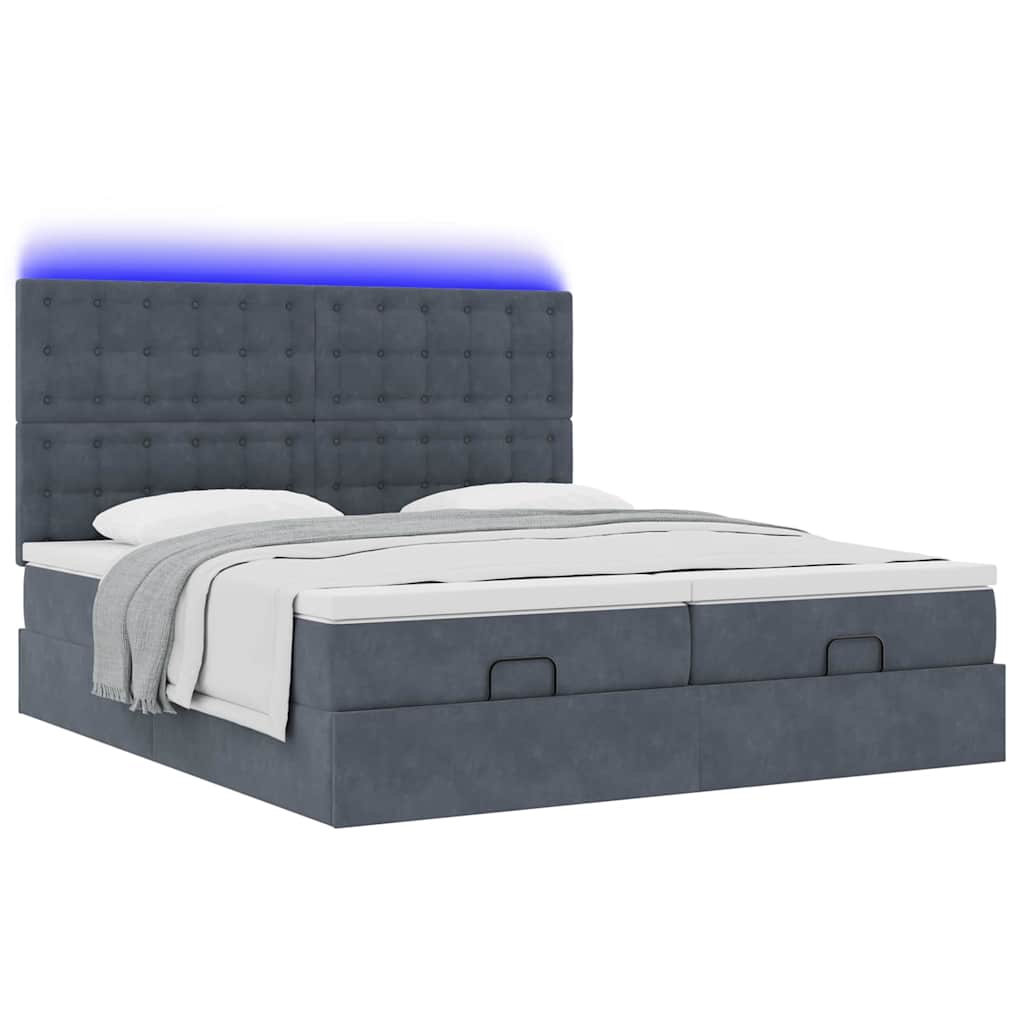 Lit ottoman avec matelas et LED gris foncé 200x200 cm velours