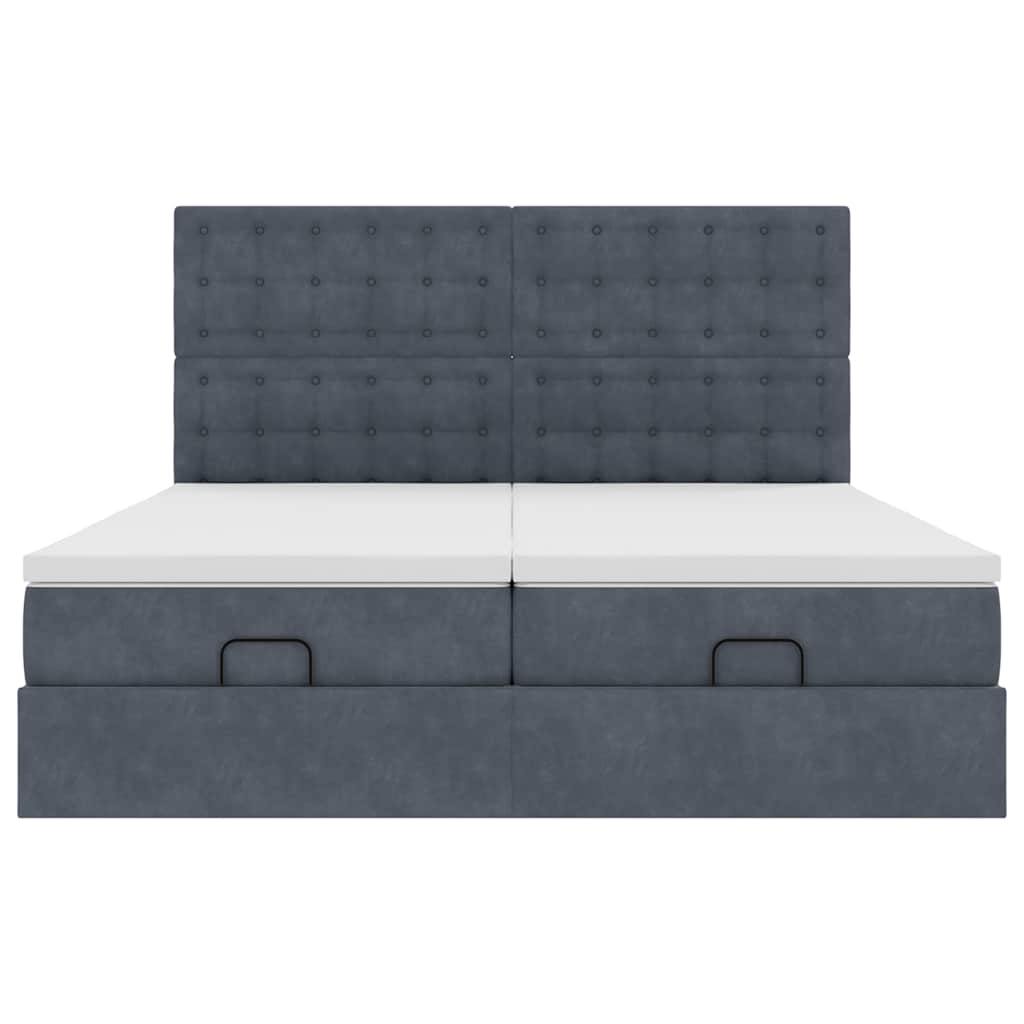 Lit ottoman avec matelas et LED gris foncé 200x200 cm velours