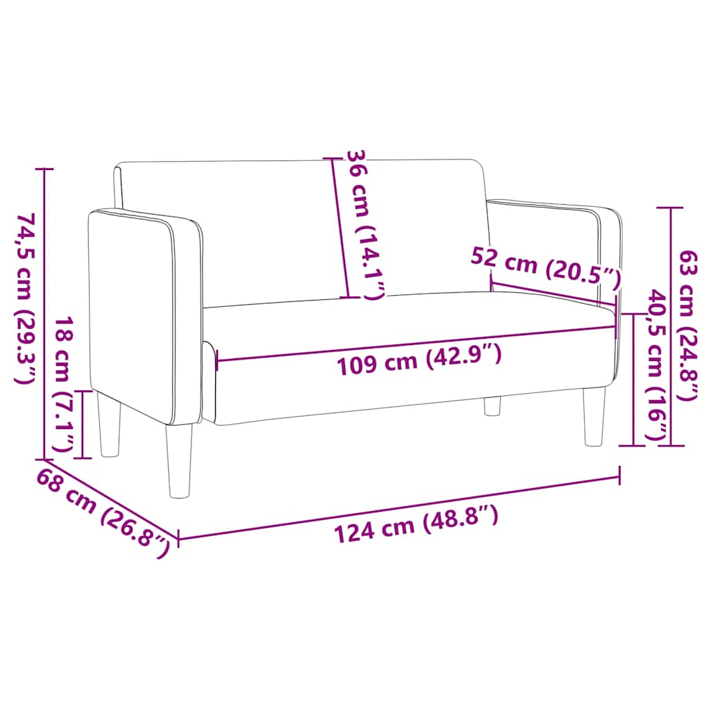 Two-seater sofa light grey 109 cm corduroy