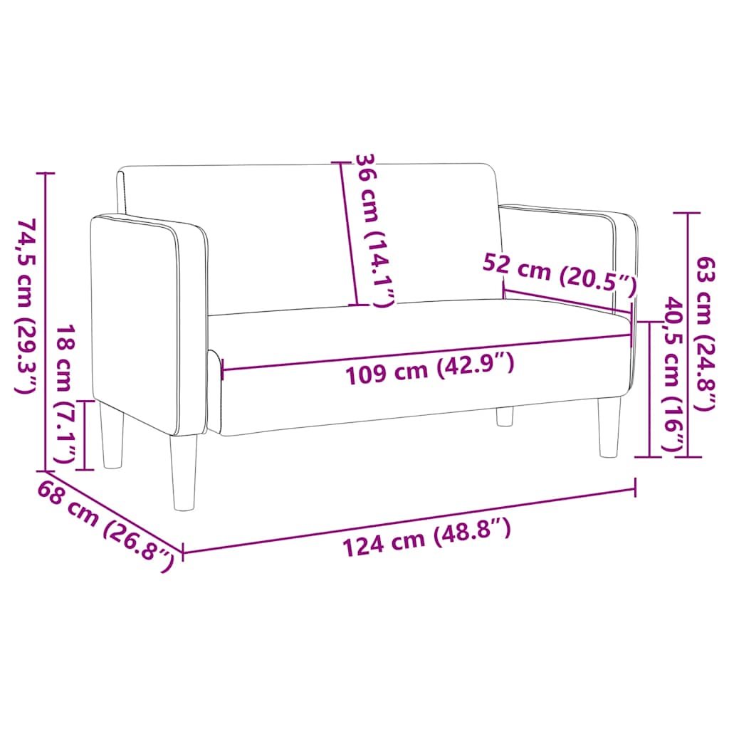 Canapé deux places gris foncé 109 cm velours côtelé