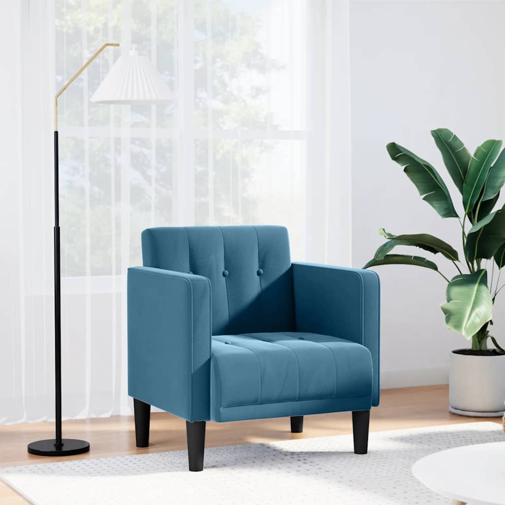 Fauteuil avec accoudoirs en velours bleu 53 cm