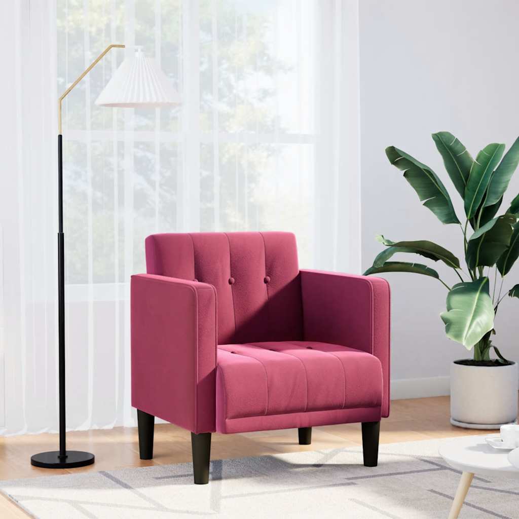 Fauteuil avec accoudoirs en velours bordeaux 53 cm