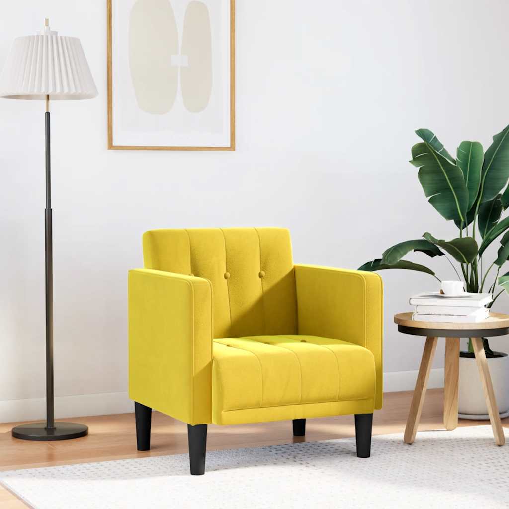Fauteuil avec accoudoirs en velours jaune 53 cm