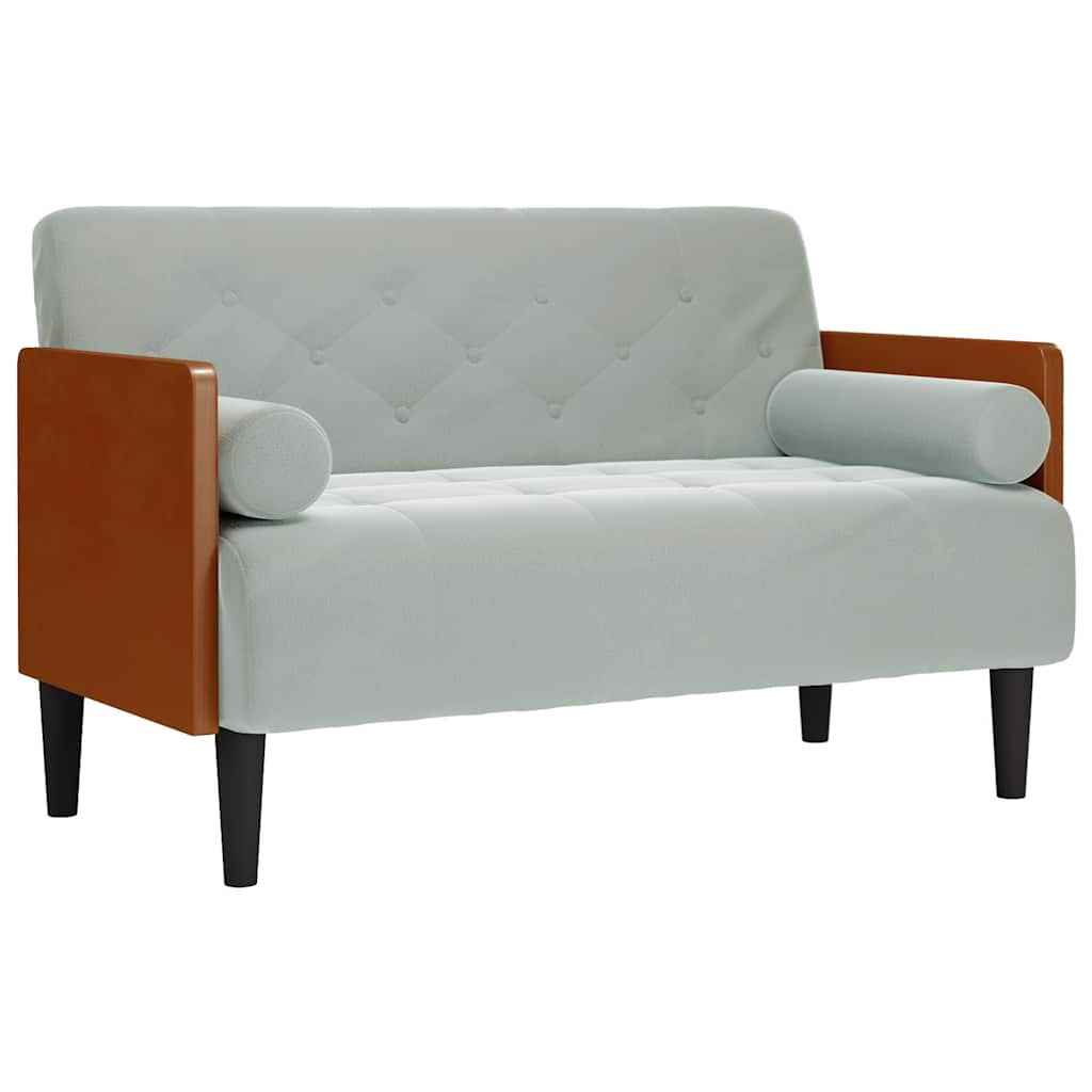 Canapé deux places avec traversins, velours gris clair 110 cm