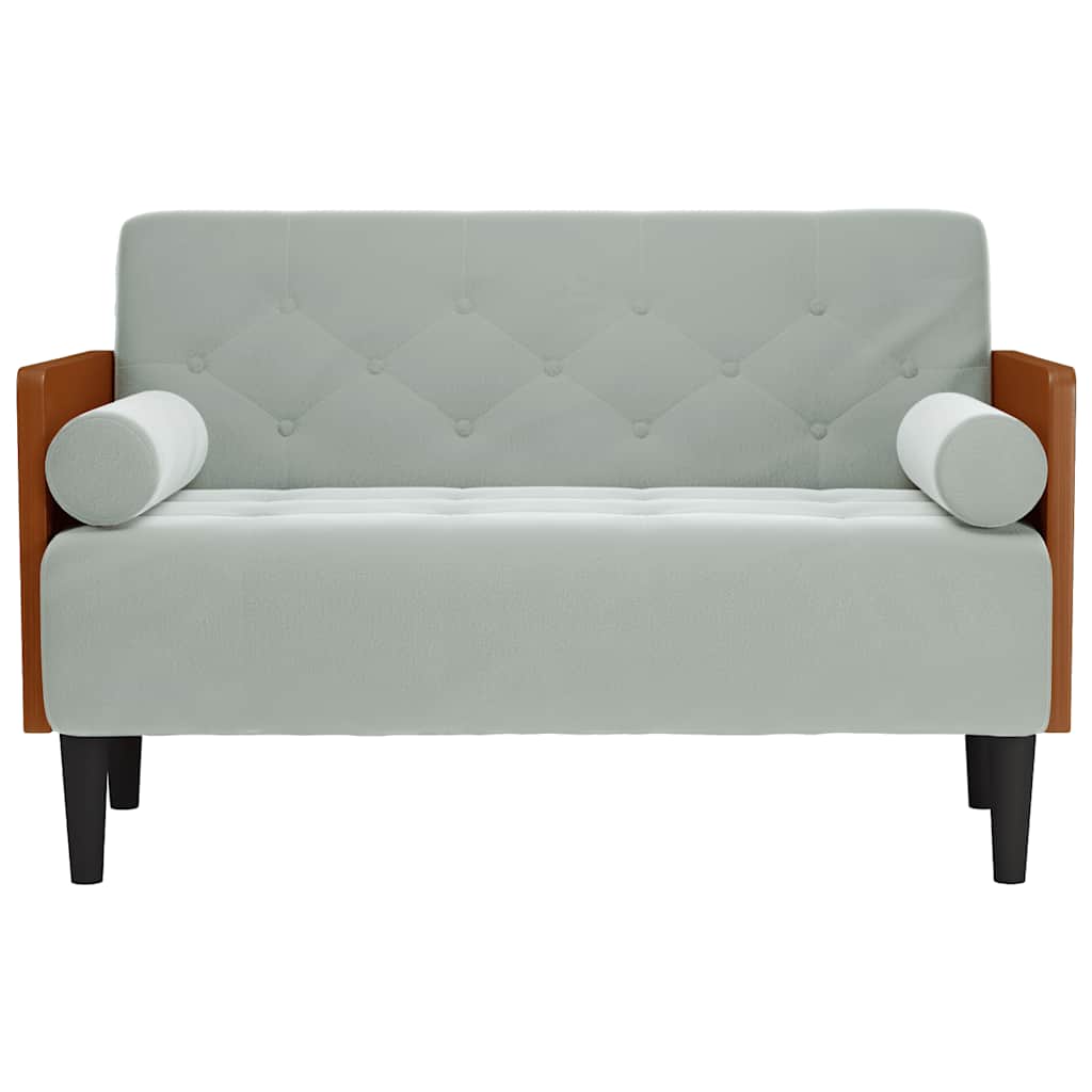 Canapé deux places avec traversins, velours gris clair 110 cm