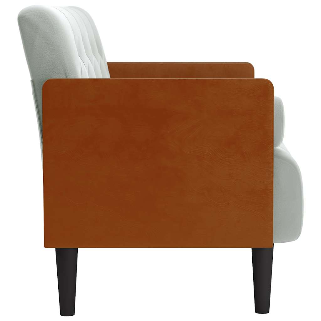 Canapé deux places avec traversins, velours gris clair 110 cm