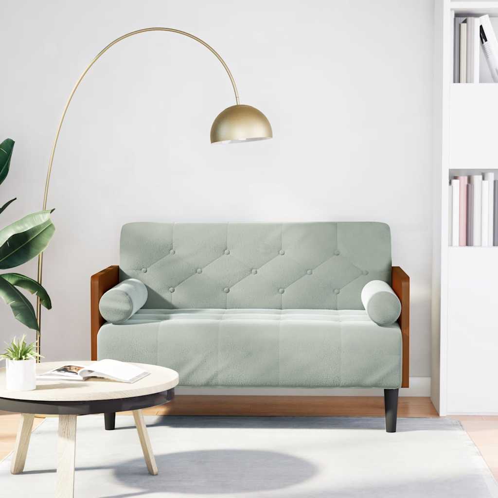Canapé deux places avec traversins, velours gris clair 110 cm