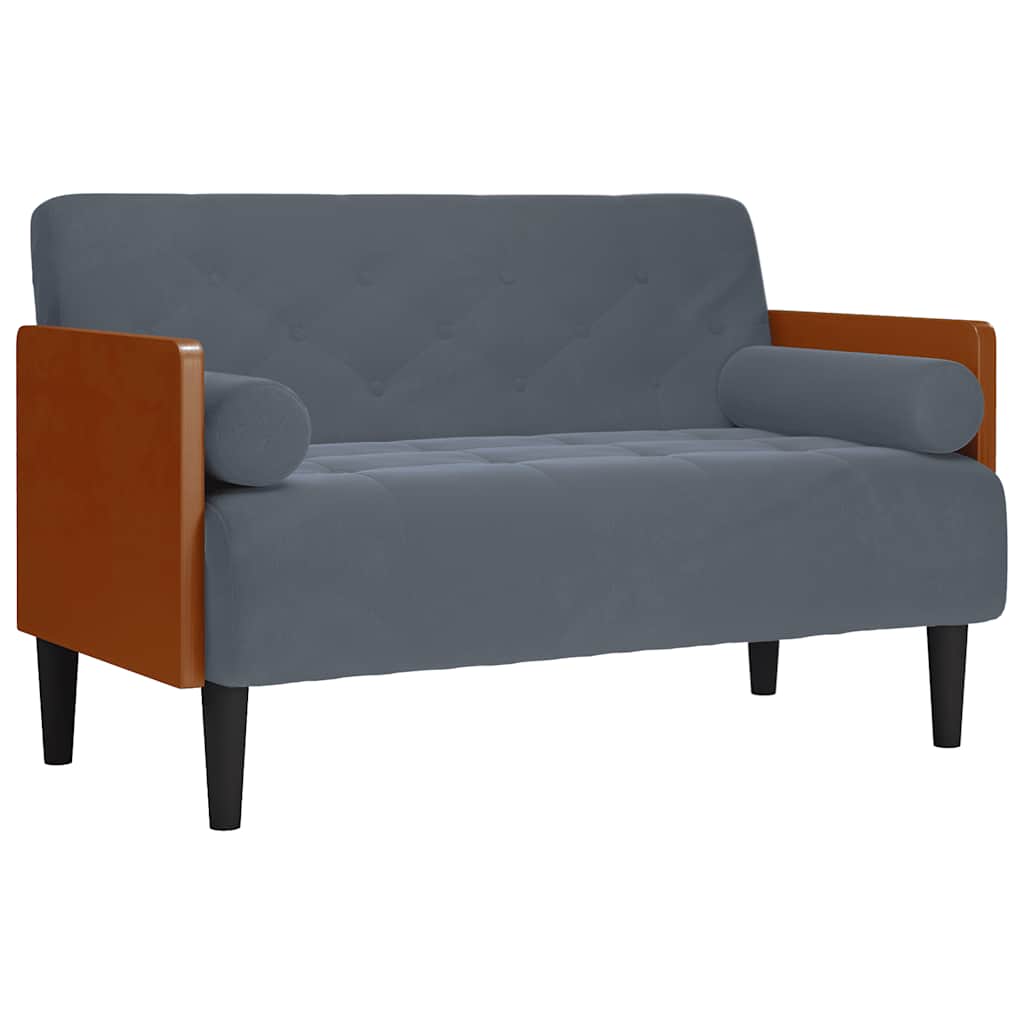 Canapé deux places avec coussins de nuque, gris foncé, velours 110 cm