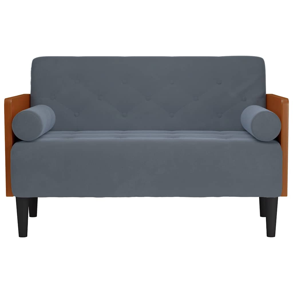 Canapé deux places avec coussins de nuque, gris foncé, velours 110 cm
