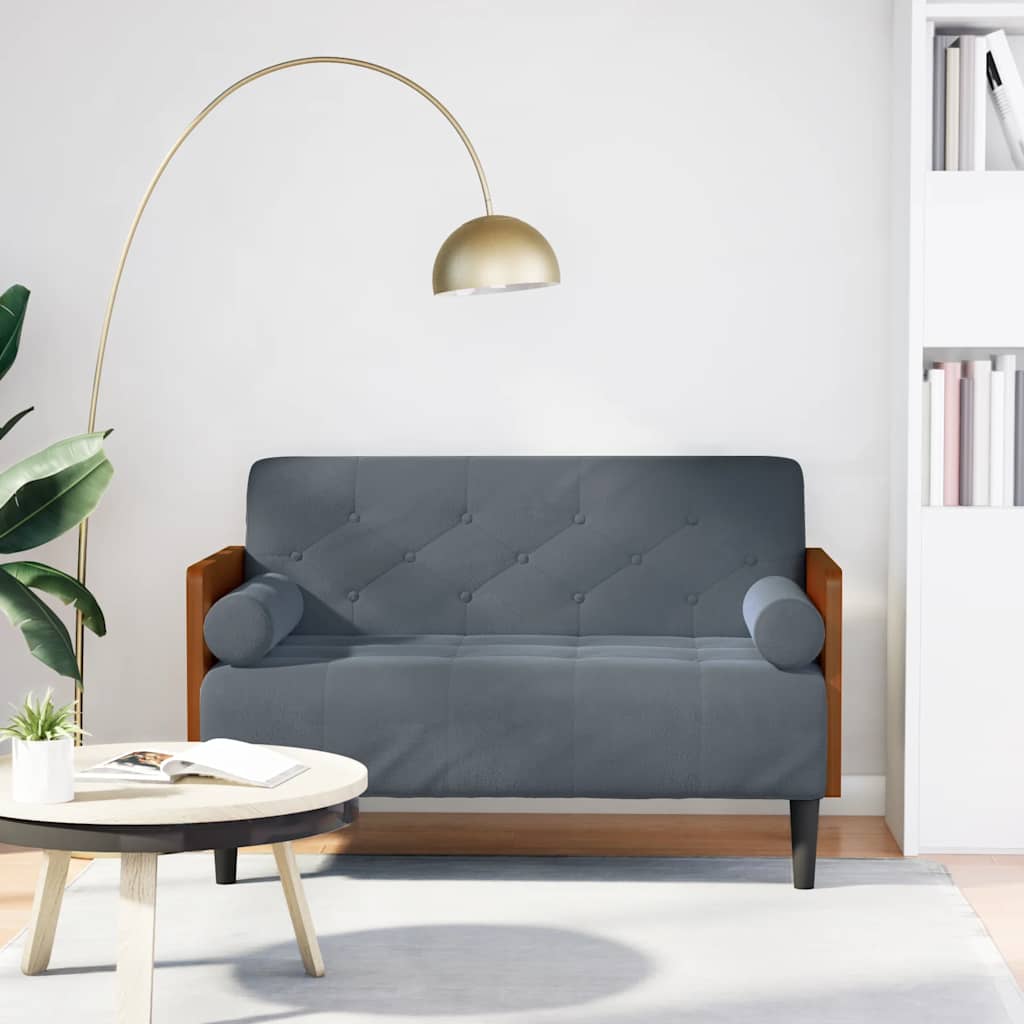 Canapé deux places avec coussins de nuque, gris foncé, velours 110 cm