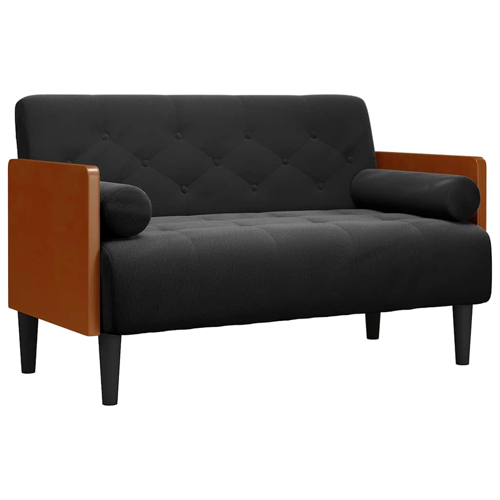 Canapé deux places avec traversins, velours noir 110 cm