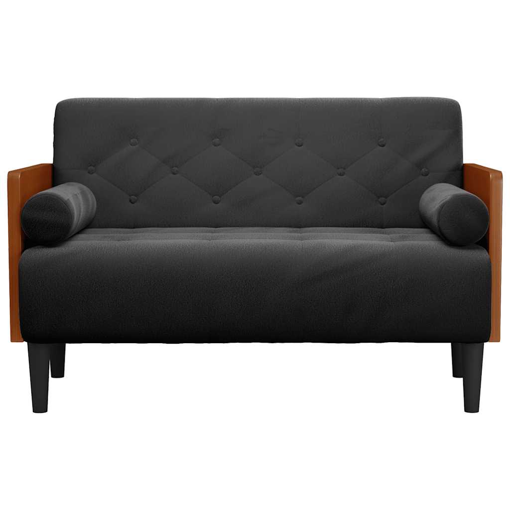Canapé deux places avec traversins, velours noir 110 cm